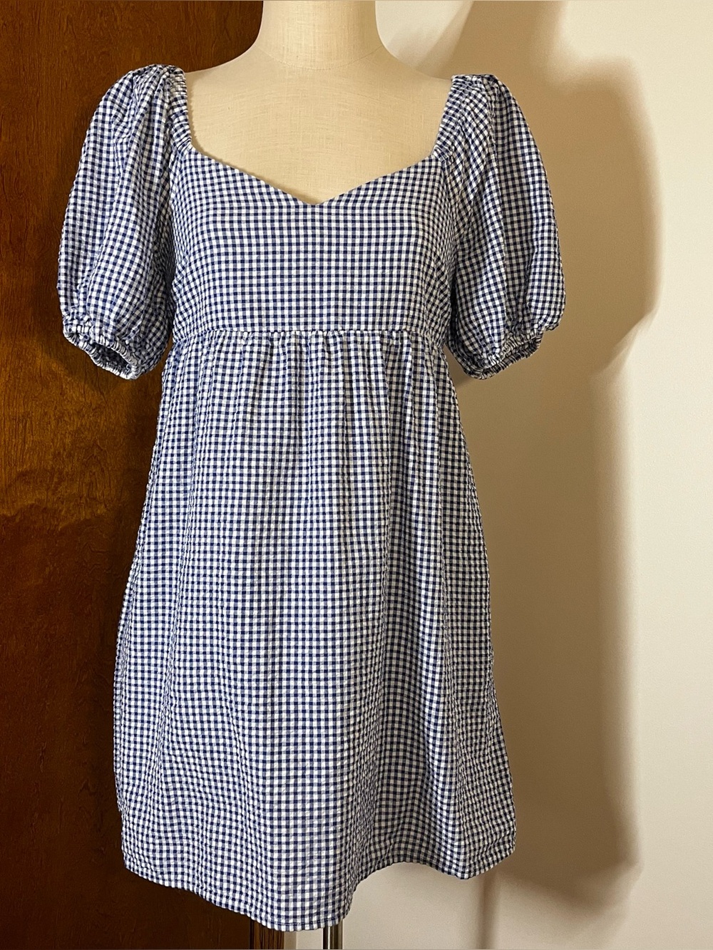 Old Navy Blue Gingham Puff-Sleeve Mini Dress